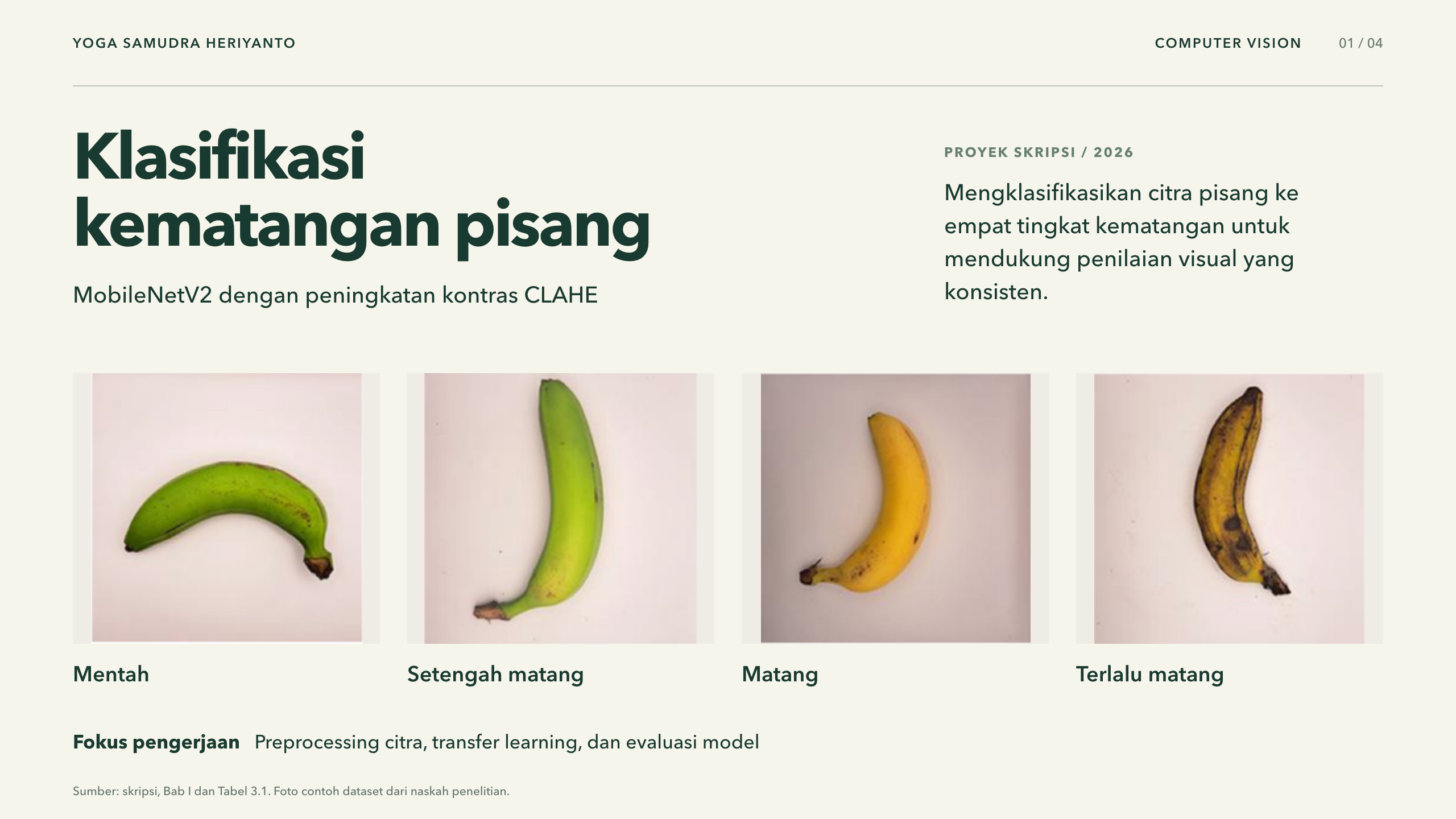 Banana ripeness classification research overview showing four ripeness stages
